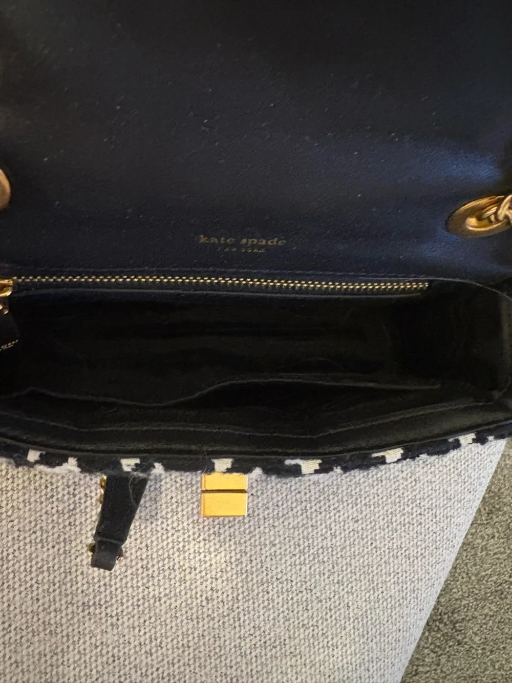 kate spade Black & White Houndstooth Chain Shoulder Bag with Gold Hardware